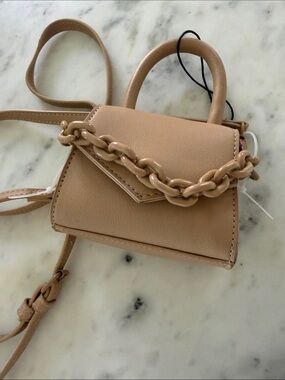 Madden Girl Tan Mini Top-Handle Crossbody with Chunky Chain